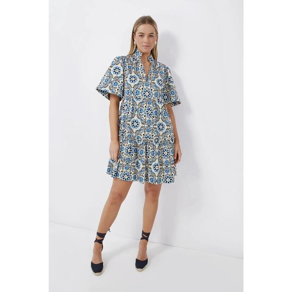 Tuckernuck Golden Medallion Crawford Dress Size Medium Flutter Ruffle Mini Blue - Picture 5 of 16